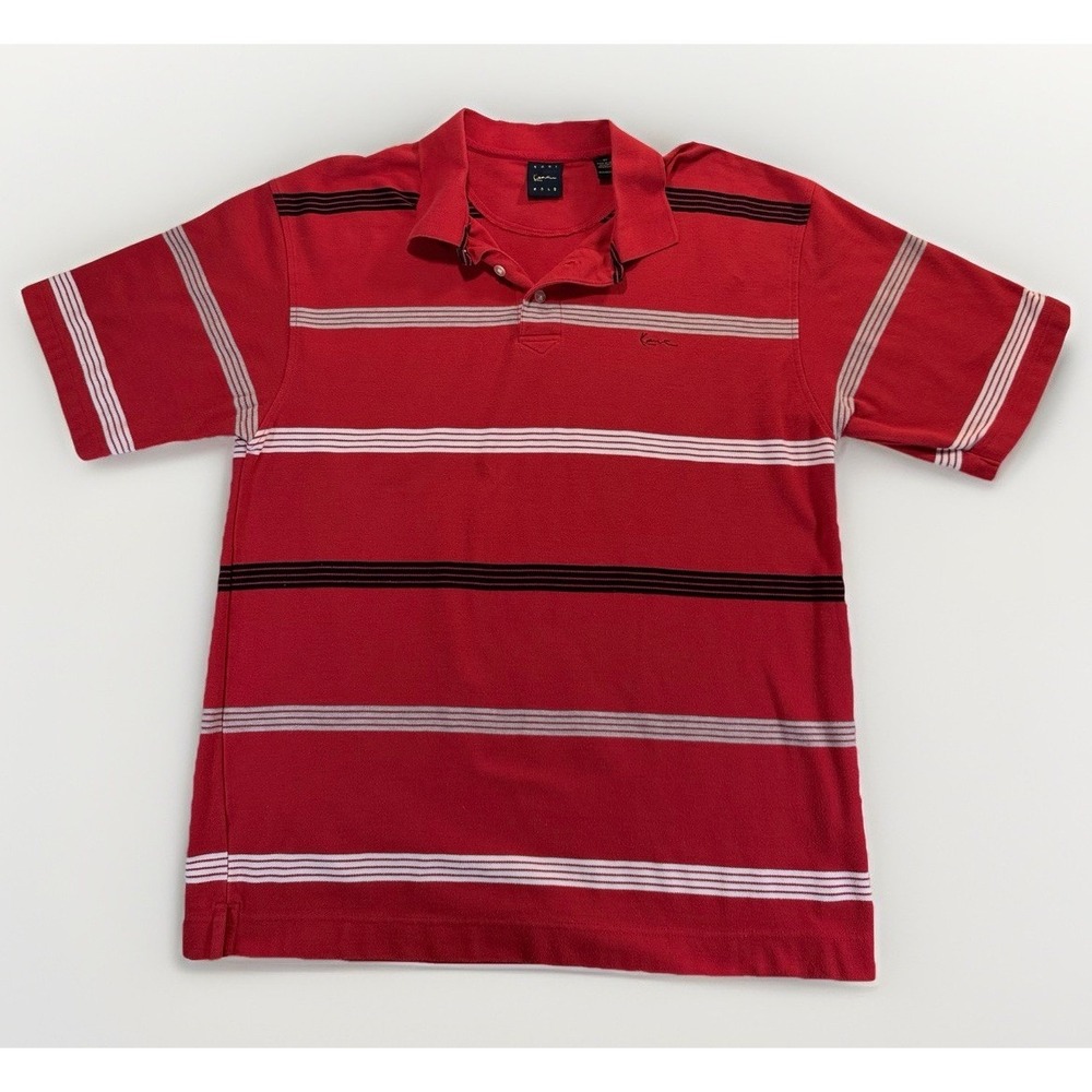 Karl Kani Gold Polo Shirt Mens XL Red White Black Stripe Y2K Streetwear 90's VTG